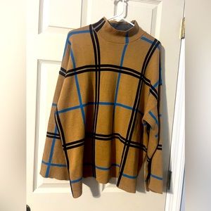 Eloquii windowpane tan plaid  flare sleeve relaxed fit sweater size 18/20